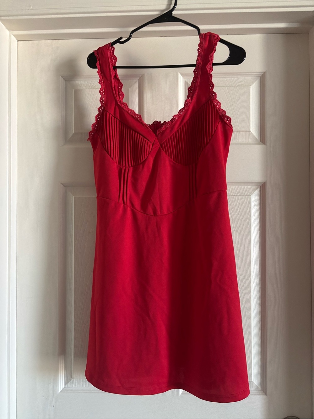 Red Lace-Trim Mini Dress